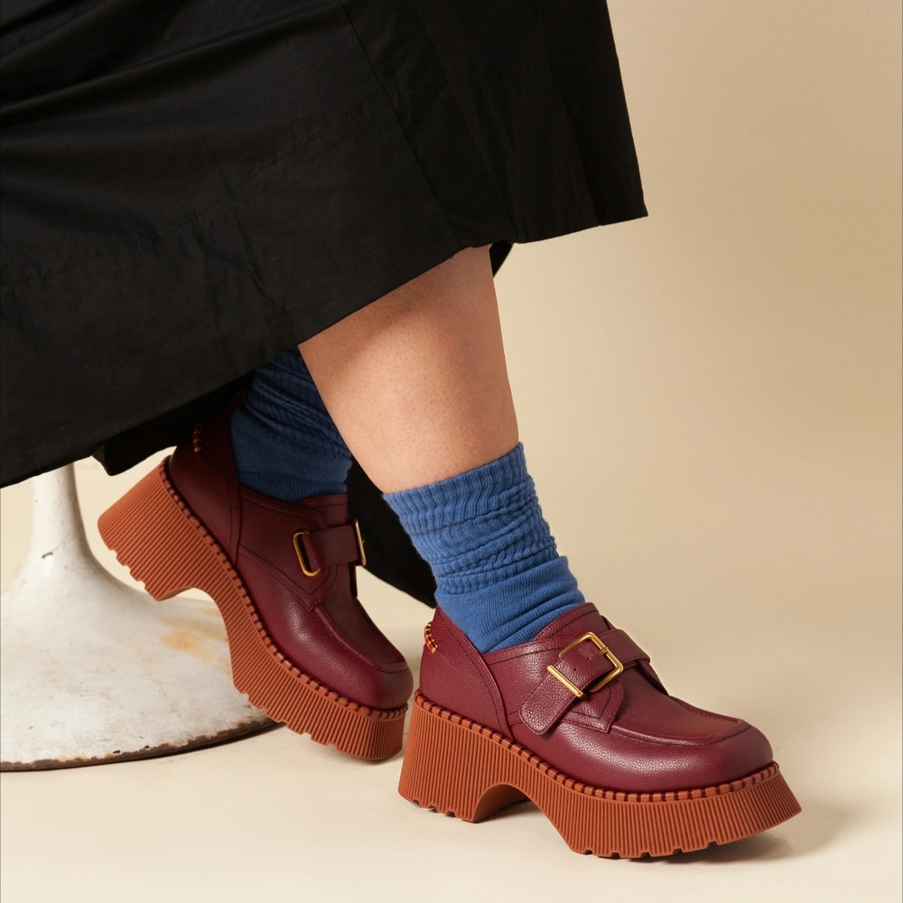 Chunky Burgundy Platform Loafers